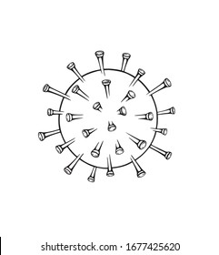 Ilustración de tinta vector dibujada a mano del coronavirus. Esbozo de virus en blanco y negro Covid-19. Aislado 