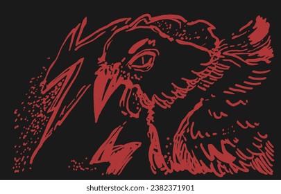 Hand drawn vector ink illustration with a rooster chicken drawing.