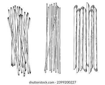 Ilustración de tinta vectorial dibujada a mano. Larga pasta cocina italiana spaghetti vermicelli fiodles. Conjunto de elementos de un solo objeto aislados en blanco. Para restaurante, menú, tienda de comida y paquetes, volante, impresión.