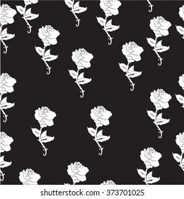 Hand drawn vector ink illustration of white rose on black background.