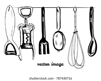 Hand drawn vector ink kitchen accessories