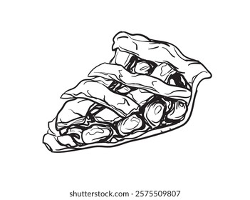 Hand drawn vector ink style decorative illustration of one slice of pie on white background
