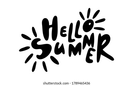 Inscripción de vector dibujada a mano. Hola texto de verano aislado en fondo blanco. Plantilla para banner, afiche o impresión. Colección de letras de verano