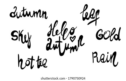 Hand drawn vector inscription. Hello autumn collection isolated on white background. Template for banner, poster or print. Autumn lettering collection
