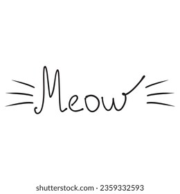 Hand drawn vector inscription. Meow text isolated on white background. Template for banner, poster or print