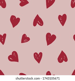 Hand drawn vector, irregular hearts seamless pattern.