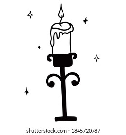 Hand drawn vector isolated candlelier icon. Black outline illustration of candlelier. Witchcraft aesthetic tools.