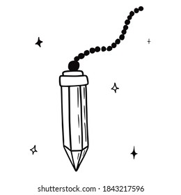Hand drawn vector isolated crystal necklace icon. Black outline illustration of crystal chain. Witchcraft aesthetic tools. Bohemian concept.
