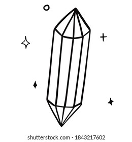 Hand drawn vector isolated crystal  icon. Black outline illustration of crystal. Witchcraft aesthetic tools. Bohemian concept.