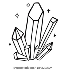 Hand drawn vector isolated crystals icon. Black outline illustration of group of crystals. Witchcraft aesthetic tools. Bohemian concept.