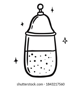 Hand drawn vector isolated glass jar icon. Black outline illustration of  potion bottle. Witchcraft aesthetic tools.