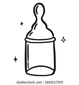 Hand drawn vector isolated glass jar icon. Black outline illustration of love potion bottle. Witchcraft aesthetic tools.