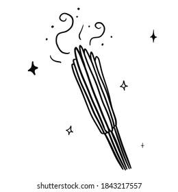 Hand drawn vector isolated incense sticks icon. Black outline illustration of incense sticks. Witchcraft aesthetic tools.