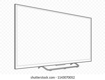 hand drawn vector isolated plasma and oled tv or television for watching films and playing games with console on transparent background