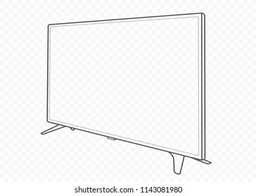 hand drawn vector isolated plasma tv or television for watching films and playing games on transparent background