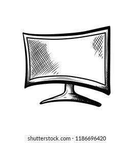 hand drawn vector isolated plasma and oled tv or television for watching films and playing games with console on transparent background, 4k hd device. Vector illustration