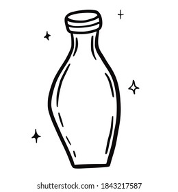 Hand drawn vector isolated potion icon. Black outline illustration of potion bottle. Witchcraft aesthetic tools.