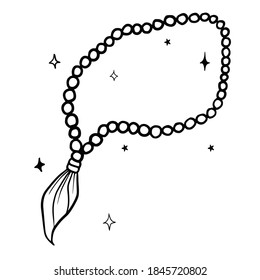 Hand drawn vector isolated rosary beads. Black outline illustration of prayer beads. 