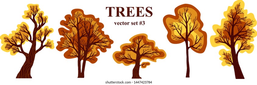 hand drawn vector isolated trees on white background, red autumn collection