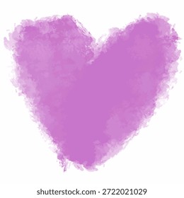 Hand drawn, vector, isolated. Watercolor texture. Violet hart. Brush  strokes.