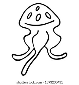 Hand drawn vector jellyfish isolated on white background. Black and white stock illustration.