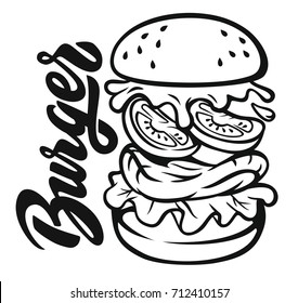 Hand drawn vector of jumping burger ingredients