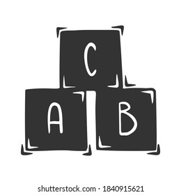 Hand drawn vector of kids cube with letters, isolated on white background.