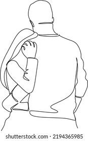 Hand drawn vector Kissing couple. One line Man and woman. Lovers. Kiss silhouette for Valentine's day card or wedding invitation