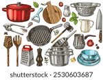 Hand drawn vector kitchen utensils set