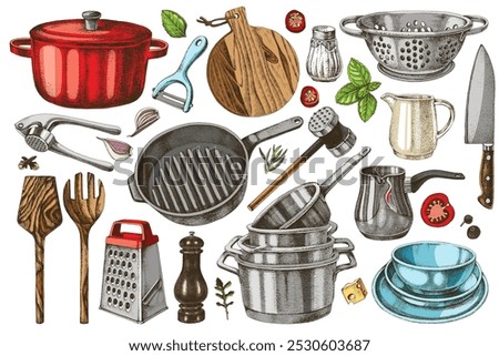 Hand drawn vector kitchen utensils set