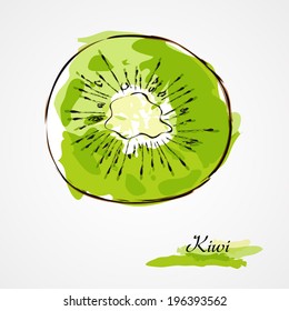 Hand drawn vector kiwi, citrus fruit slice, piece, on light background