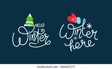 Hand drawn vector labels. Hello winter