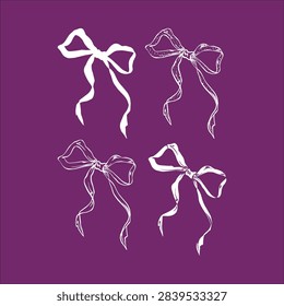  Hand Drawn Vector Lace Ribbon Bows Collection with Elegant Tails