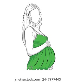 Hand drawn vector lady, An illustration of mother care, Vector drawing of pregnant lady