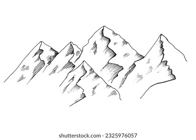 Handgezeichnete Vektorlandschaft mit Bergen, Bäumen in den Bergen. Ideal für Banner, Poster und Aufkleber.