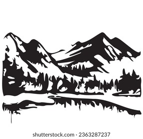 Hand drawn vector landscape with mountains. Abstract