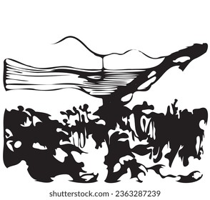 Hand drawn vector landscape with mountains. Abstract