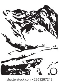 Paisaje vectorial dibujado a mano con montañas. Resumen