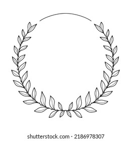 Hand Drawn Vector Laurel Wreath. Botanical Round Frame For Invitations, Posters, Greeting Cards, Web, Menu. Floral Frame With Laurel Branches.