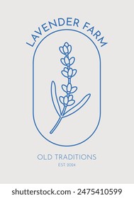 Ilustración de lavanda de Vector dibujada a mano. Line art, retro. Plantas y hierbas para cosméticos. Plantilla del logotipo.