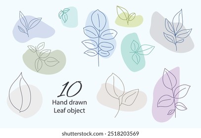 Handgetekende vectorblad met meerdere kleuren. Enkele blad en takken ontwerp met borstel. Omtrek van een blad, het vastleggen van de organische schoonheid van de natuur met een minimalistische esthetiek.