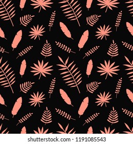 Hand drawn vector leaf seamless pattern. Abstract background. Nature organic illustration. Tropical leaves pattern. Trendy background with palm texture. Vector.