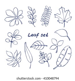 Hand drawn vector leaf set on white background