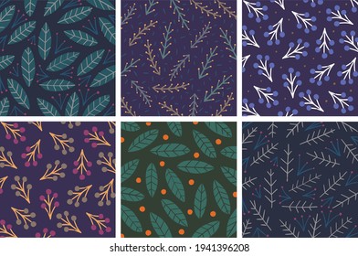 hand drawn vector leaves illustration templates on dark background.