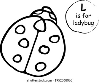 Hand drawn vector leaves sketch set with ladybird. Sketch. Doodle. Concept for kids children print, clothes, learning material, alphabet, wrapping paper. Design for poster, kitchen textiles, clothing