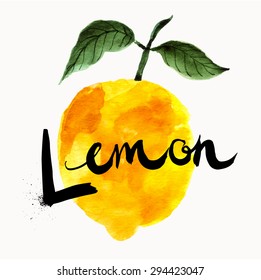 Hand drawn vector lemon in watercolor technique. Template for farmers market, organic food, natural product design. Creative artistic design
