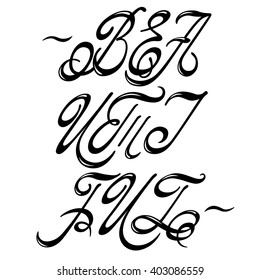 Hand drawn vector lettering "BEAUTIFUL" black on white background. Vector calligraphy for your print and web products: greeting cards, banners, t-shirts etc.