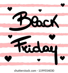 hand drawn vector lettering black friday poster on brush stripes and hearts