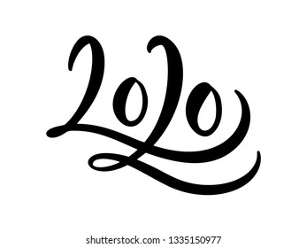 Hand drawn vector lettering calligraphy black number text 2020. Happy New Year greeting card. Vintage Christmas illustration design.