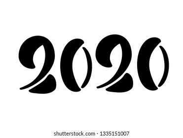 Hand drawn vector lettering calligraphy black number text 2020. Happy New Year greeting card. Vintage Christmas illustration design.